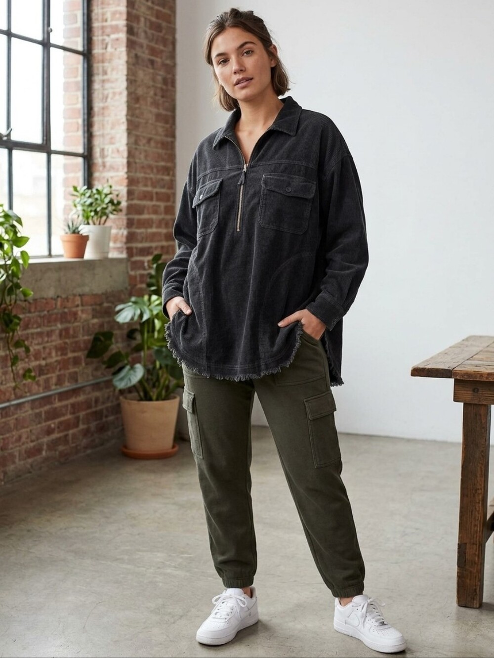 153. Aerie Utility Corduroy Half Zip Shacket